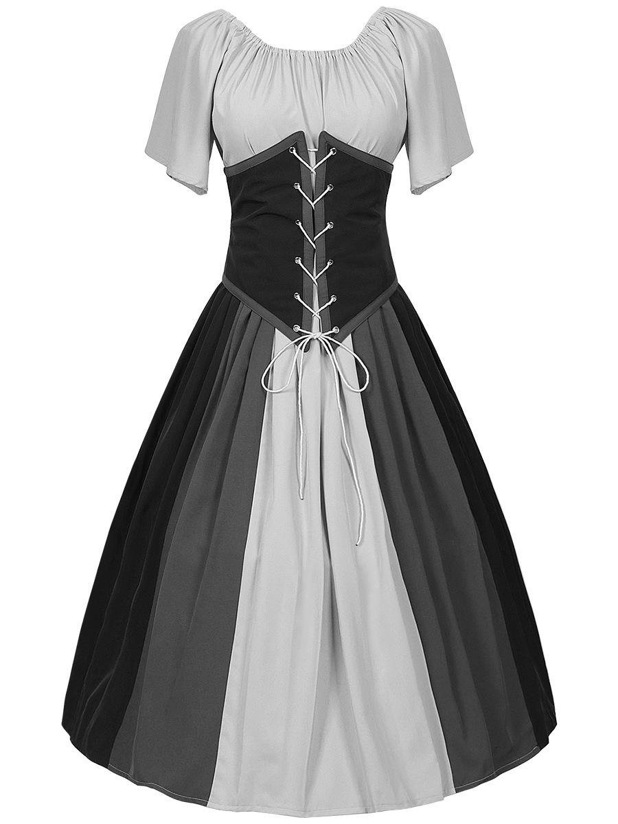 

Платье в средневековом ретро-стиле с контрастной талией, юбкой, рукавами-фонариками и дизайном на одно плечо Extra Extra Large