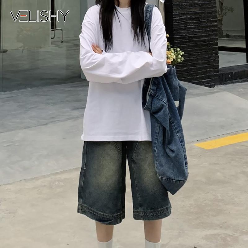Vintage Baggy Jeansshorts Damen Gewaschen Weites Bein Caprihosen Lässige Barrel Jeans Denimshorts Herren Übergröße