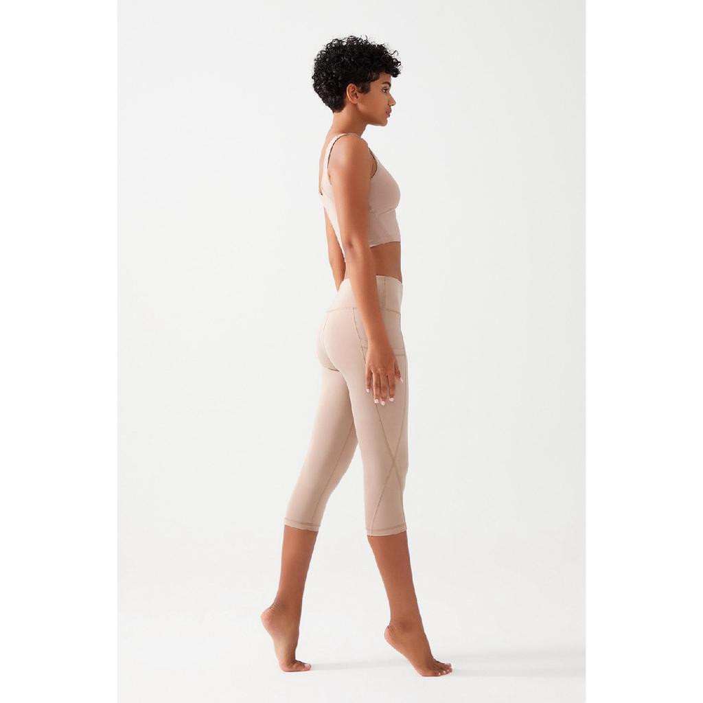 Women's Black High Waist Collecting Double Pocket Below Knee Capri Leggings Capri