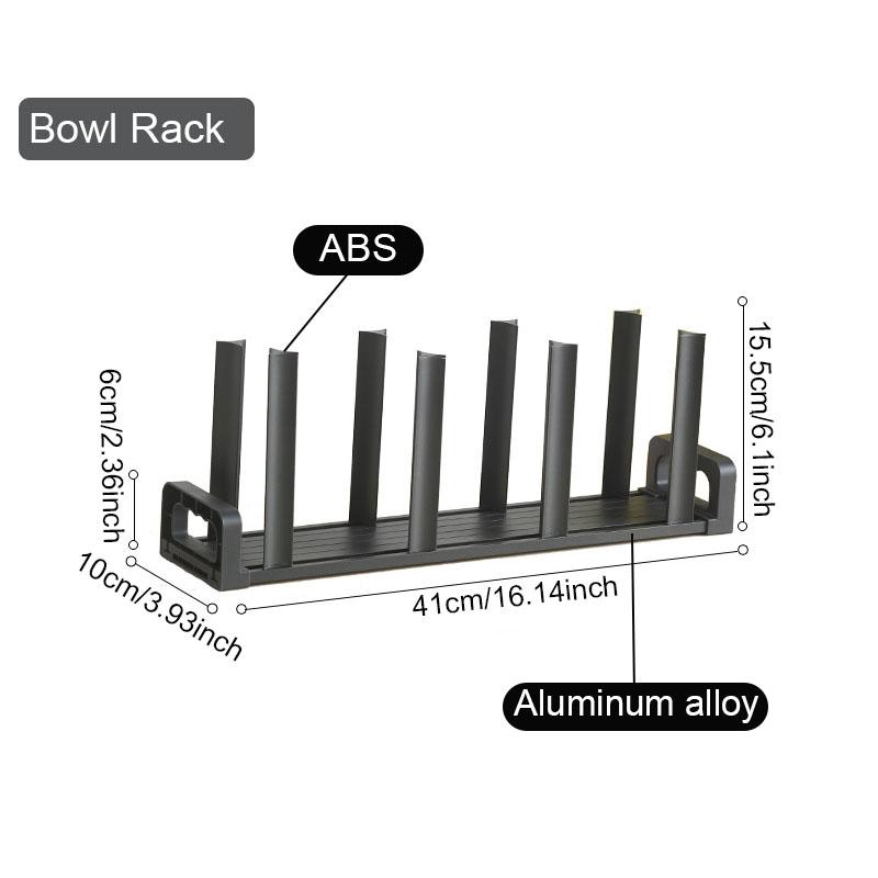 Kitchen Dish Organizer Space Aluminum Plate Holder Cabinet Bowl Storage Shelf Adjustable Tableware Storage Rack Dish Drainer