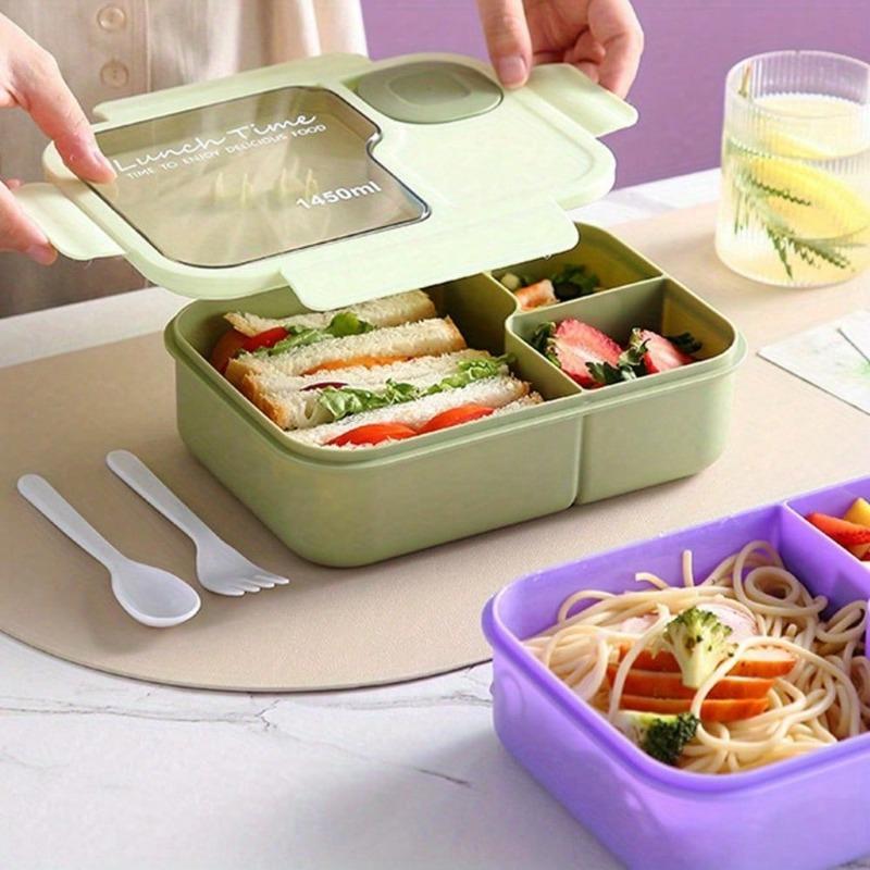 1450ML Portable Bento Box with Utensils Microwave Safe for Lunch Office Picnic Leak-Proof Divider Dip Container Kitchenware