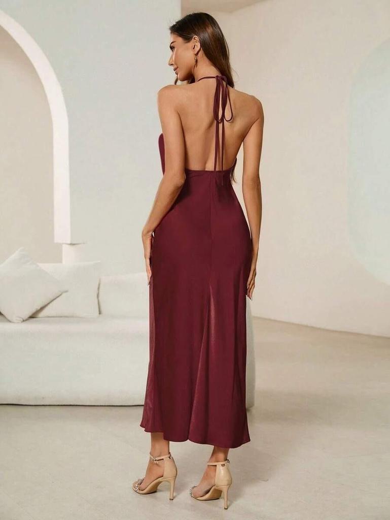 Elegant Satin Silk Spaghetti Strap Long Dress - New Spring/Summer Arrival