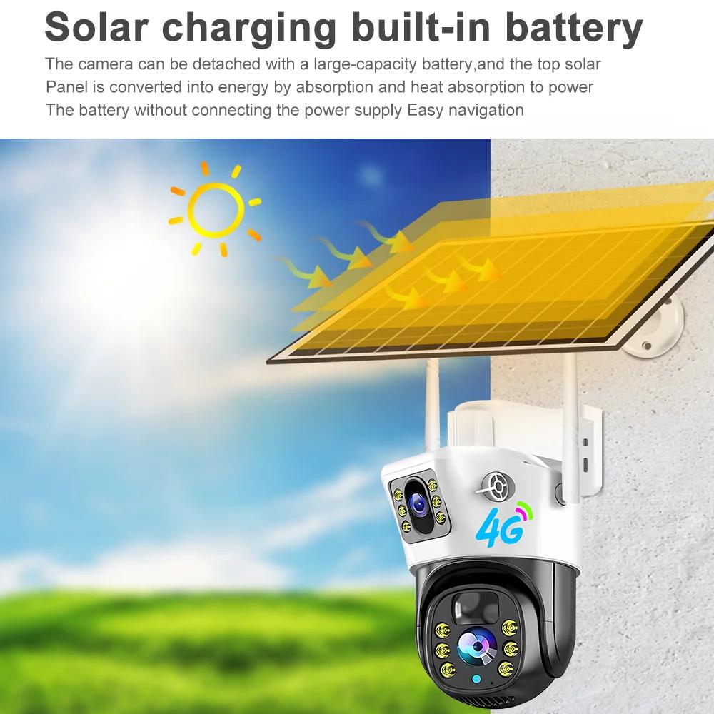 LS VISION 4G SIM Card Solar Camera WiFi 360 IP Camera 8MP 4K CCTV Battery Cameras Outdoor Dual Lens Smart Home Security Surveillance Solar
