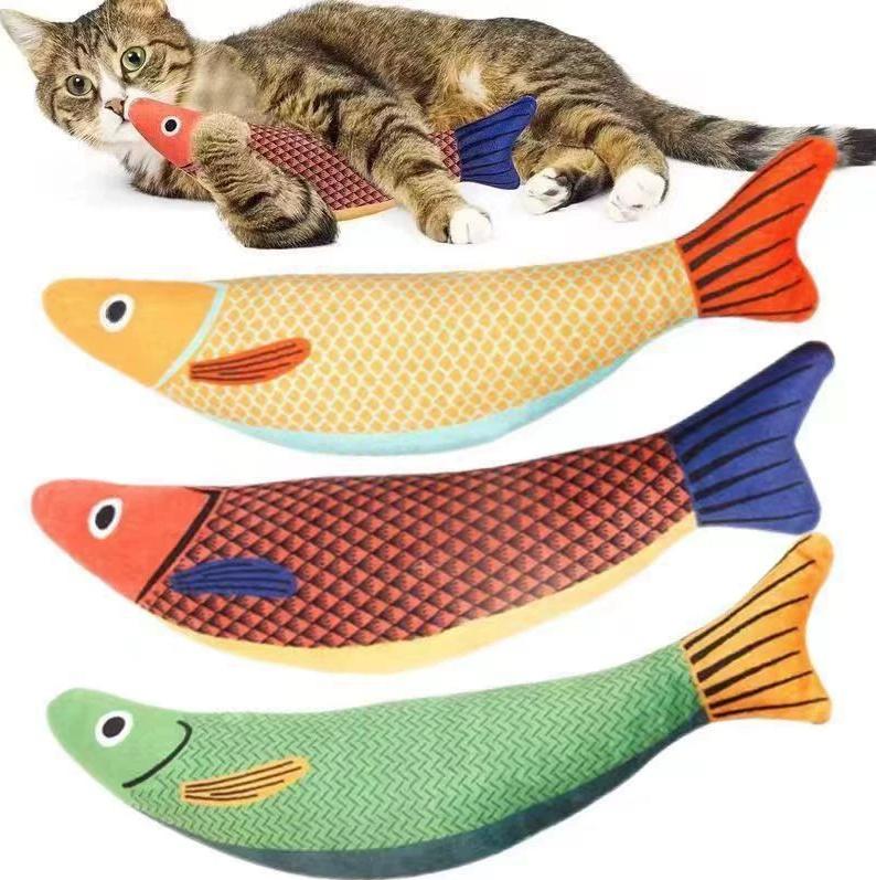 3pcs Pet Teething Toy Fish Design Cat Toy Interactive Durable Cat Chew Toy Plush Pillow Kitten Toy Indoor and Outdoor