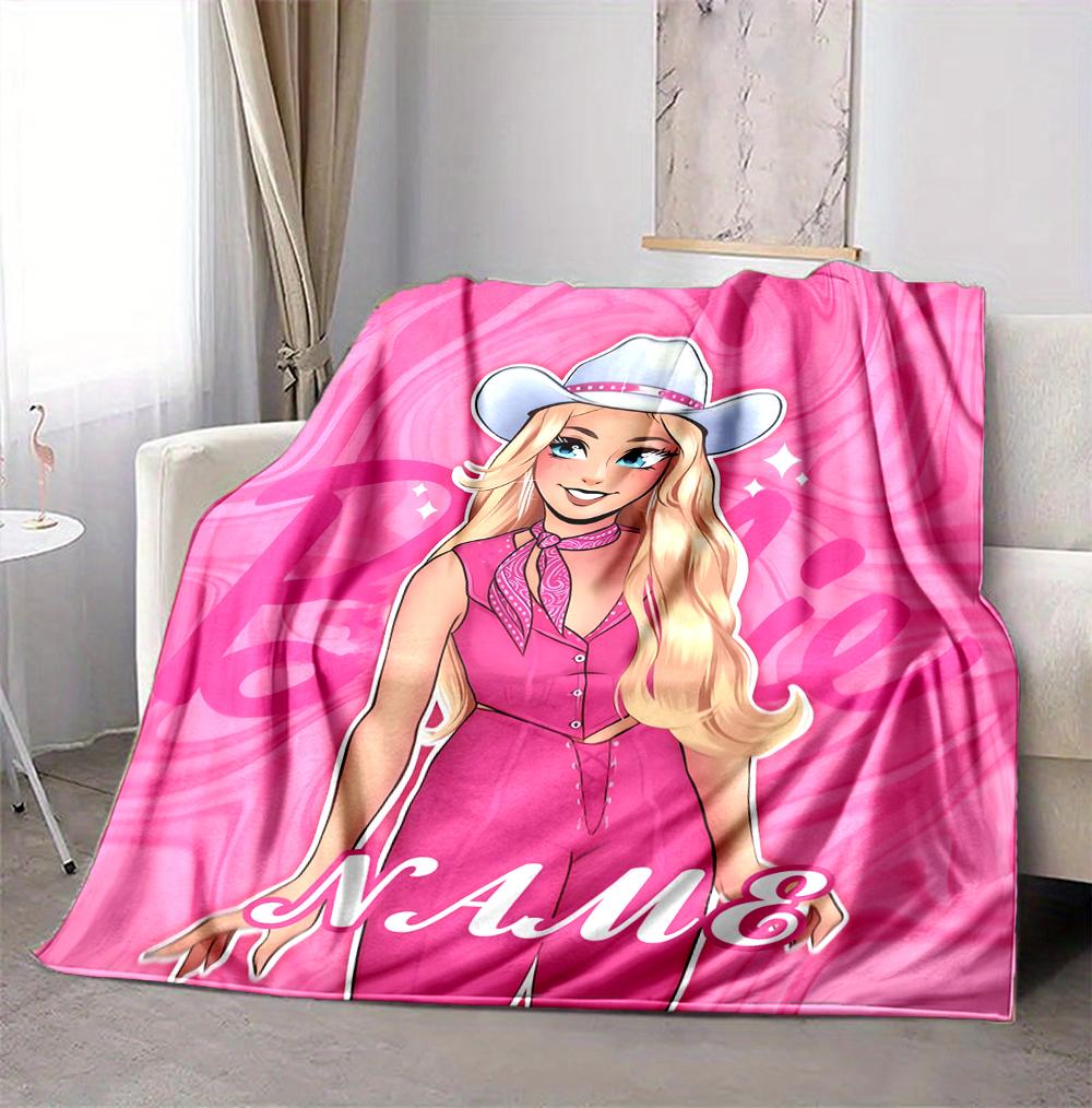 Custom Name Pink Barbie Flannel Blanket Throw Blanket Soft Warm Sofa Bed Home Decor Unique Gift