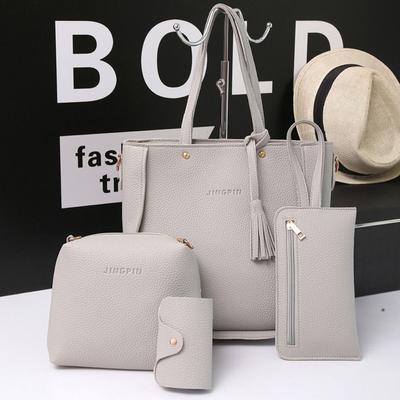 4pcs/set Tassel Women Crossbody Bag Large Capacity Handbag Simple PU Leather Shoulder Bag  Girls