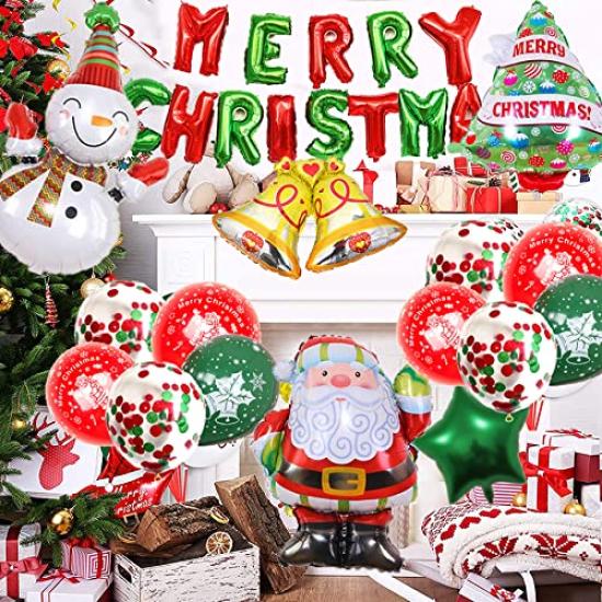 Christmas Balloon MERRY CHRISTMAS Christmas Party Foil Balloon Santa Christmas Green and Red Confetti Balloons Decorations, Balloons, Balloons,