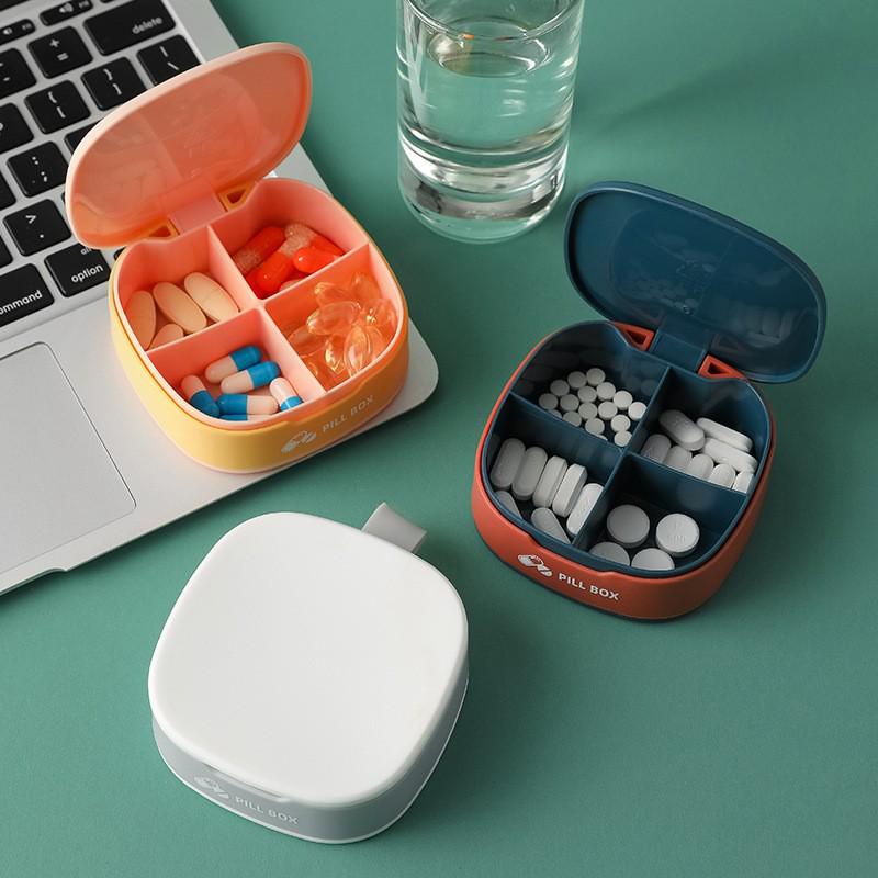 Compact Travel Medicine Box: Portable, Divided, Sealed Pill Organizer with Plastic and Silicone Compartments.