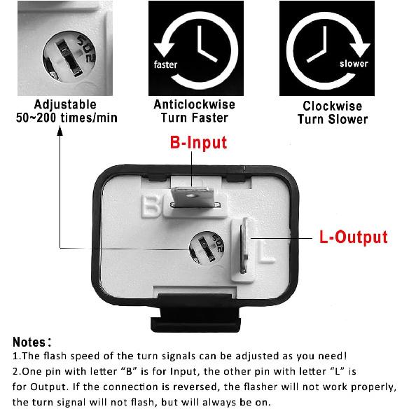 Adjustable 2 Prong Electronic LED Flasher Relay with Wires for Bikes Motorcycles Scooters Turn Signals Hyper Flash 2 Pin Blinkers Relay Plug and Play