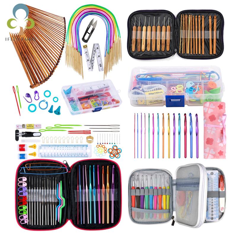 1Set Crochet Hooks Set With Case 14 Styles Knitting Needles Set DIY Needle Arts Craft Scissors Markers Sewing Tools YJN