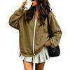Women's Fashion Zip-Up Jacket with V-Neck Long Sleeve Loose Fit Color