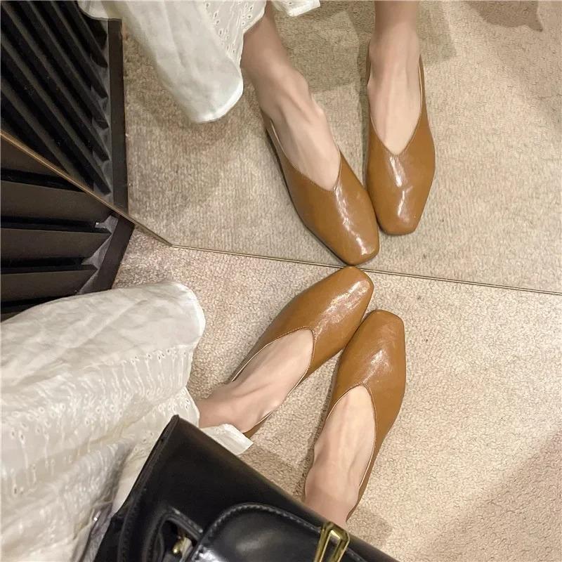 Plus Size French Style Gentleman's Shoes One Step Shallow Square Toe Shoes Versatile Comfortable for Commuting Adults in Summer