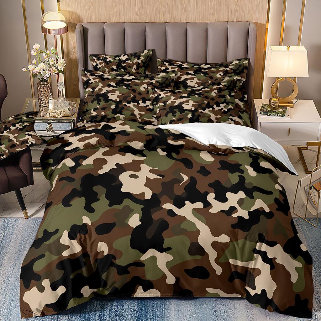 3D Three-Piece Camouflage Striped Quilt Cover Sheet Kit