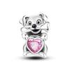 Copper Cute Pink Flowers Heart Pendant Beads Fit 4Mm Hole Diamete Charm Bracelet For Women Diy Jewelry Making Gift