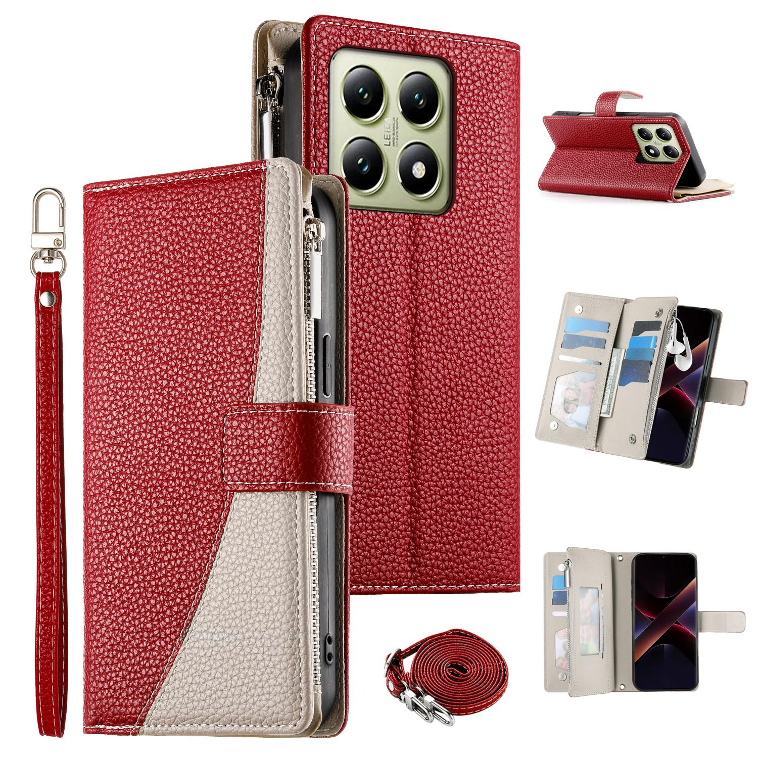 

Чохол-книжка для Realme 14T 5G зі шкіри з кольоровим блокуванням, гаманець на блискавці, відкидна кришка, ремінці F