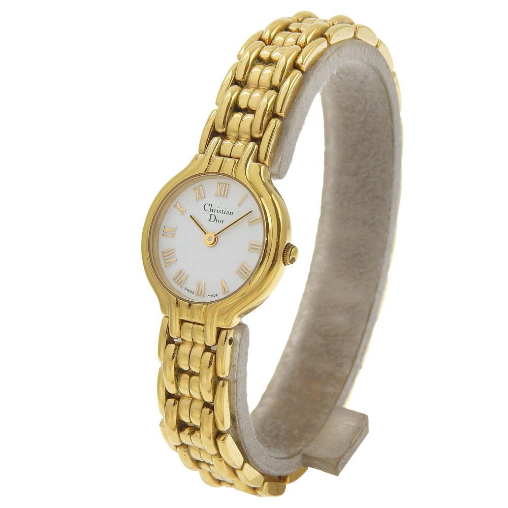 Dior Watches 3036 whiteDial Plated Gold Quartz Analog Display Women Used