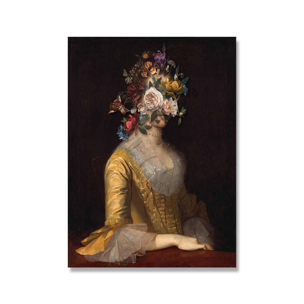 

Винтажный постер с портретом, печать на холсте, цветок, женская художественная живопись, настенные картины, измененная печать, галерея, настенная живопись, домашний декор 21x30cm No Framed белый