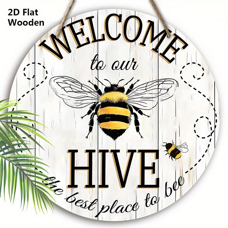 

Simple Wooden Welcome Sign with Adorable Bees Pattern - Welcome To Our Hive Round Ornament for Front Door, Wall Hanging Decor - Ideal Hanging Decor 20cm/7.87in жёлтый
