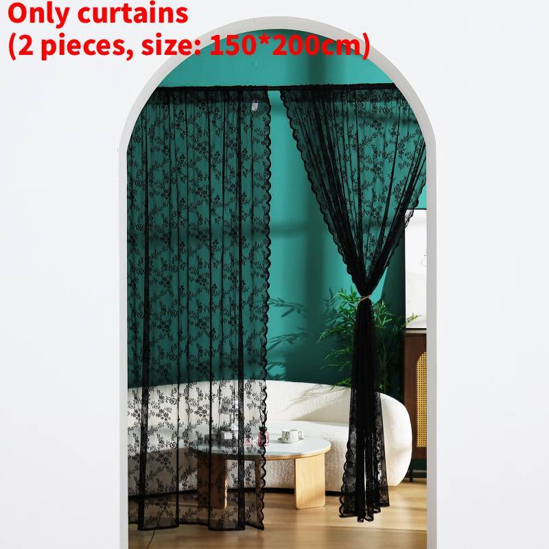 French Floral Lace Window Curtain With Rod Pulling Design For Home Decor