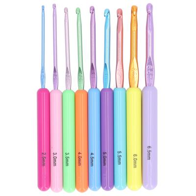 9 stuks Haaknaalden Gekleurd Plastic Ergonomisch Handvat Aluminium Herkenbare Maat DIY Breinaalden