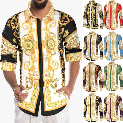 Erkek İlkbahar Ve Yaz Gevşek Rahat Günlük Stand Yaka Baskı Uzun Kollu Gömlek Üst Bluz