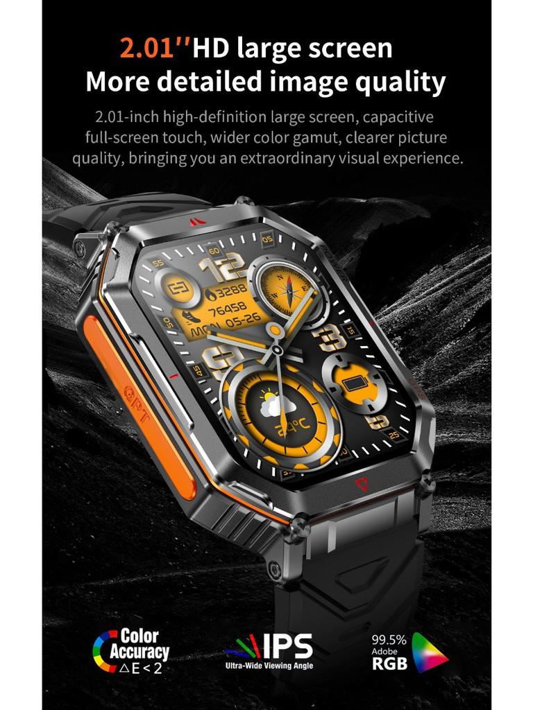 Military Smart Watch for Men with GPS Compass GPT Voice Assistant Smartwatch with LED Flashlight Bluetooth Call Fitness Tracker for Android & iOS