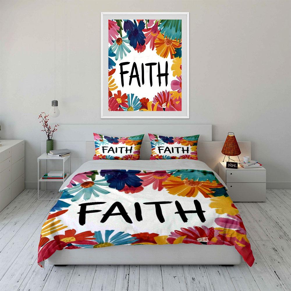Floral Faith Decor Set Soft Comfortable Duvet Cover Bedding Set Included 1*Duvet Cover & 2*Pillowcases, Gift