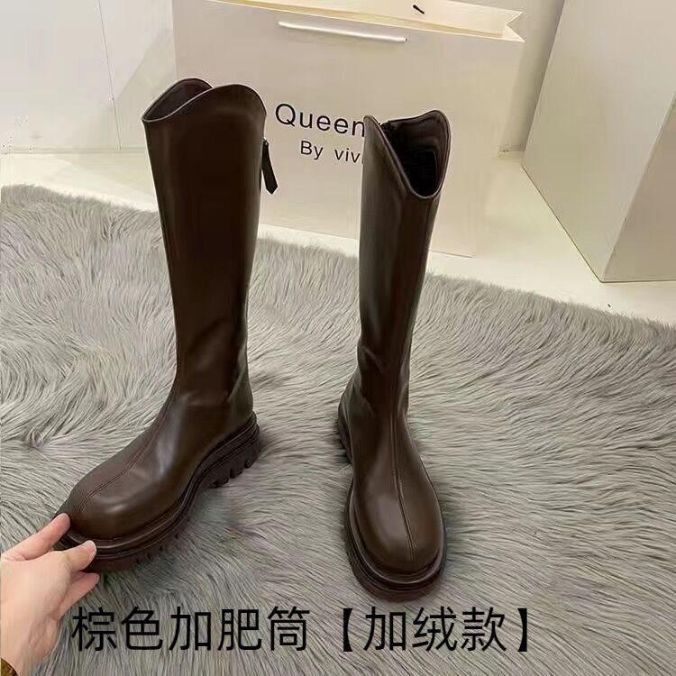 2025 long boots knight boots medium tube new autumn and winter small tall boots velvet long boots thick-soled Martin boots women