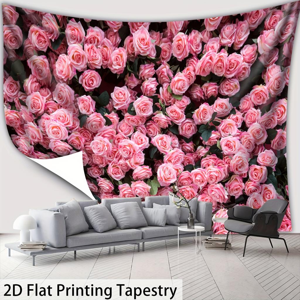1Pc Romantic Rose Landscape Tapestry Wall Hanging, Decorative Fabric Poster for Bedroom, Living Room, Dorm & Home Decor
