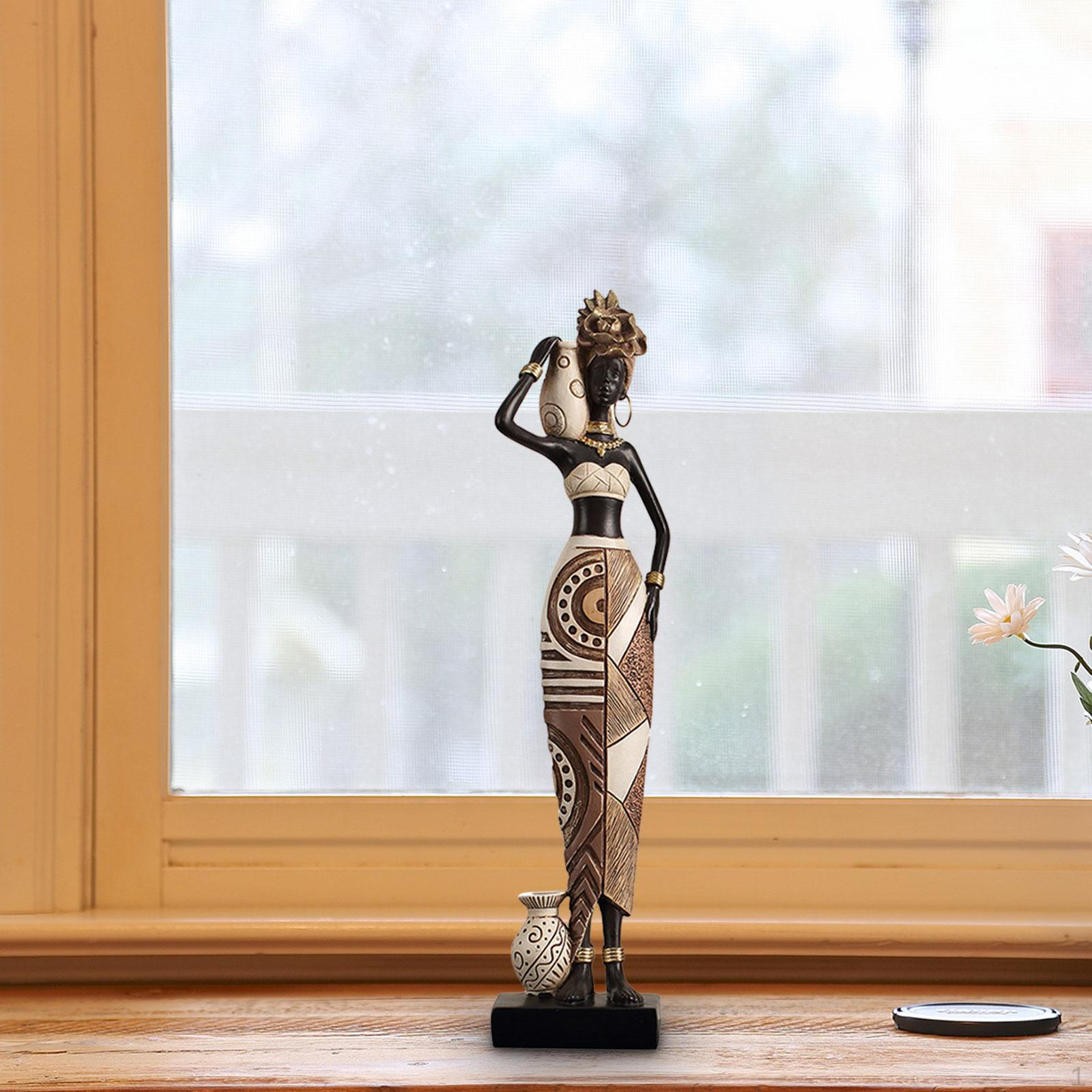 

Статуэтка африканской женщины, художественная скульптура, эстетичное украшение, полимерная смола, племенная фигурка леди для 7.5cmx4.5cmx32.5cm