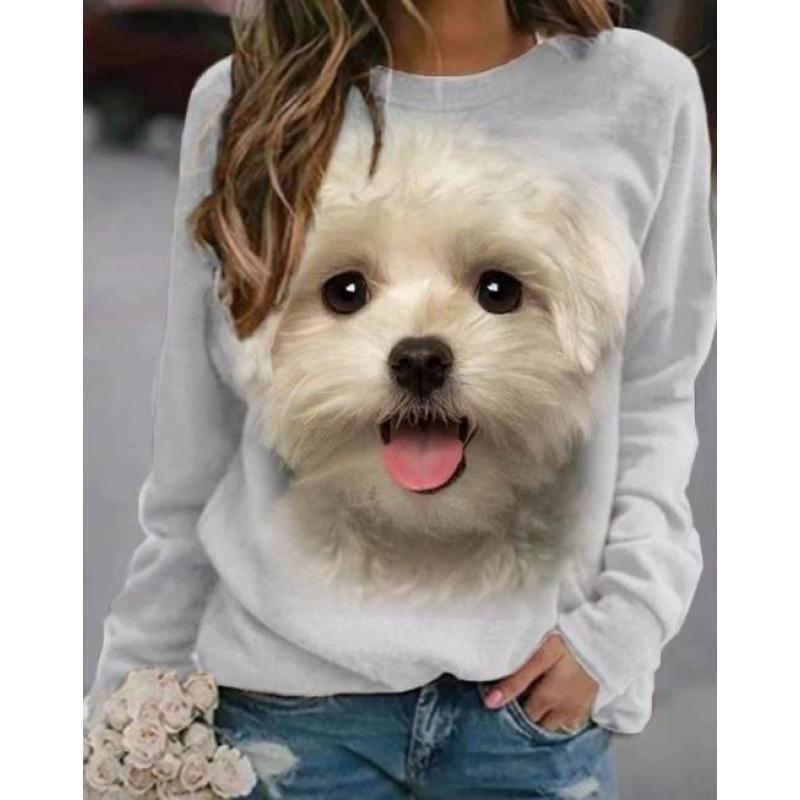 

2025 women s round neck long-sleeved cute cat T-shirt 5XL