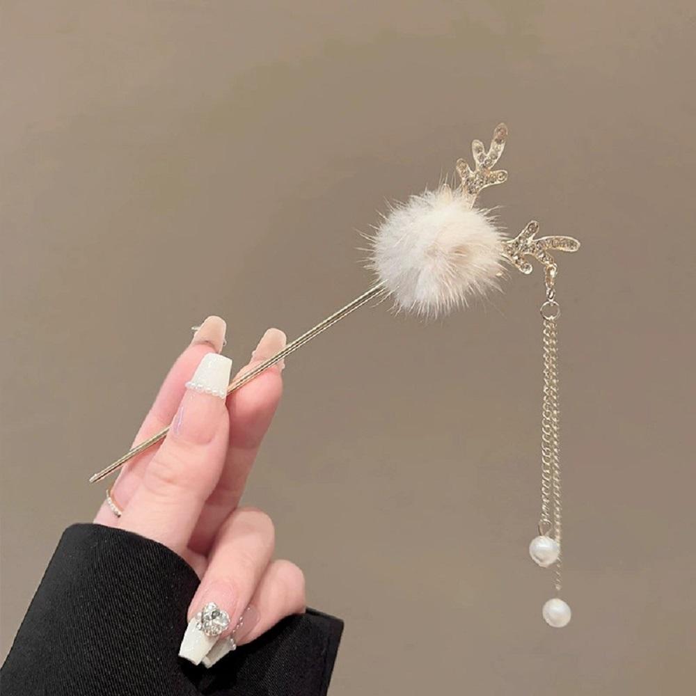 

Antique Style Plush Hairpin Women Cat Ear Rabbit Ear Tassel Hair Stick Cute Gentle Christmas Headwear Jewelry Hair Accessories