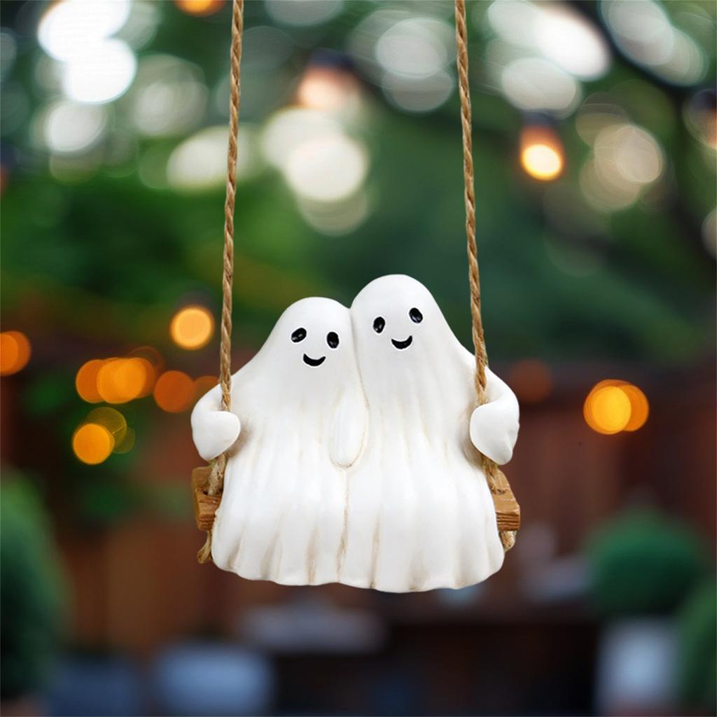 Ghost Decor Ghost Ornaments For Tree Cute Aesthetic Resin Swinging Couple Statue For Kitchen Branch Home Rearview Mirror Outdoor