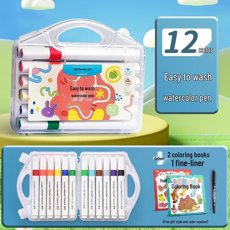 24-Color Washable Triangular Watercolor Pen Set for Kids