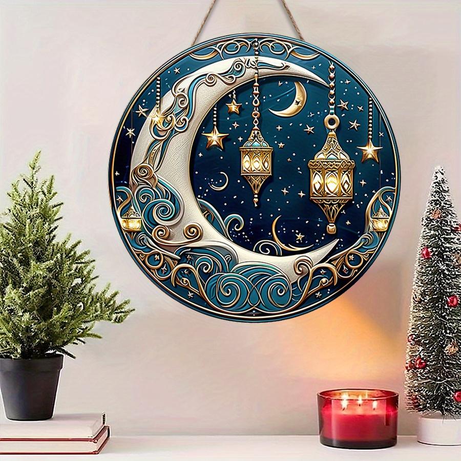 2D Płaski 20cm Ramadan Festiwal Drewniana Wisząca Dekoracja Ścienna - Księżyc Uniwersalny Drewniany Wisiorek Świąteczny, Dekoracja Domu, Znak Powitalny Dekoracja Imprezy, Drewno