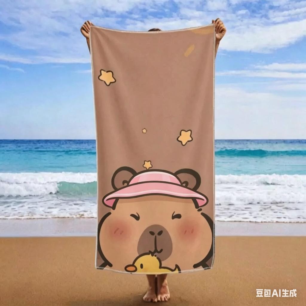 Lustiges Capybara Mikrofaser Strandtuch, Niedliches Wassermelonen-Tier Handtuch, Trendige Kawaii Reise Decke für Damen Kinder Geschenk