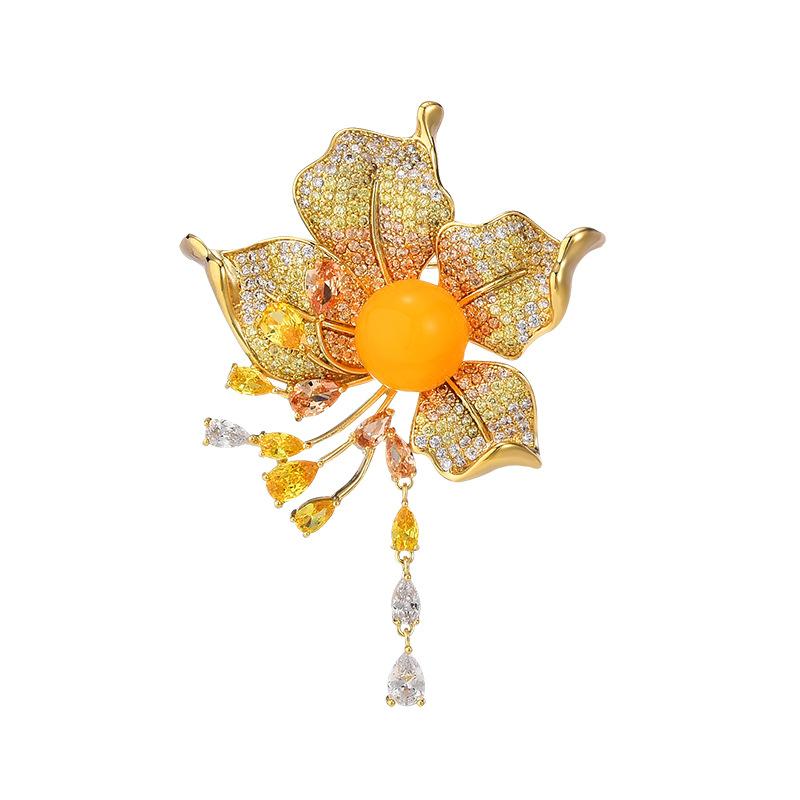 Luxury High-End Fringed Beeswax Flower Corsage Creative Temperament Plant Brooch Pin Elegant Coat Accessories