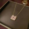 Women's Heart-Shaped Necklace with Four-Petal Flower, Cubic Zirconia, Titanium Steel Clavicle Chain - Elegant and Versatile Accessory