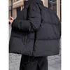 Unisex Solid Color Padded Winter Jacket - Trendy, Warm Loose Fit with Stand Collar.