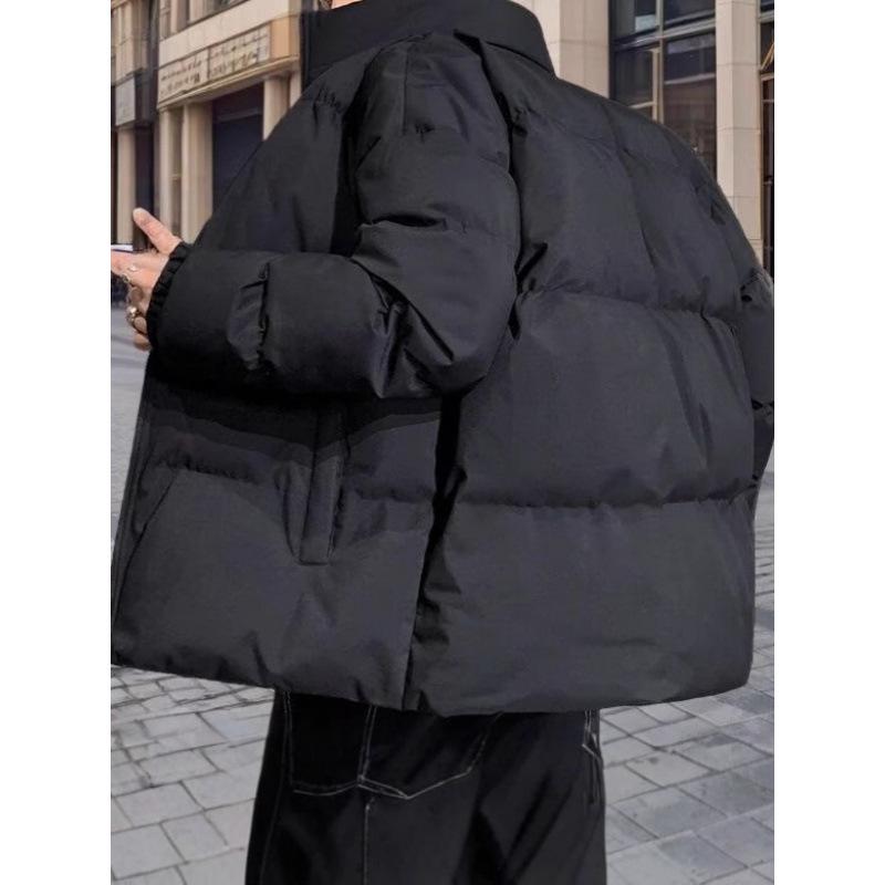 Unisex Solid Color Padded Winter Jacket - Trendy, Warm Loose Fit with Stand Collar.