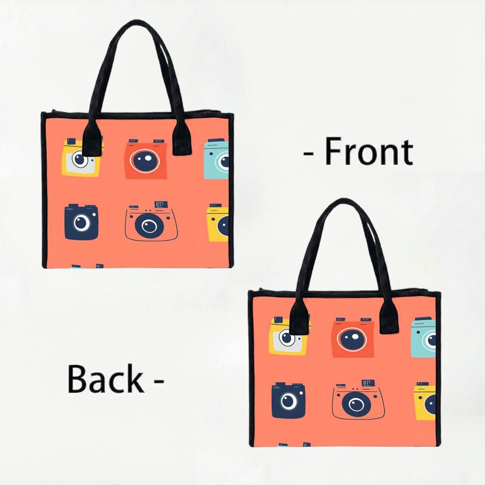 Cute Camera Pattern Tote Bag Casual Shoulder Handbag for Daily Use