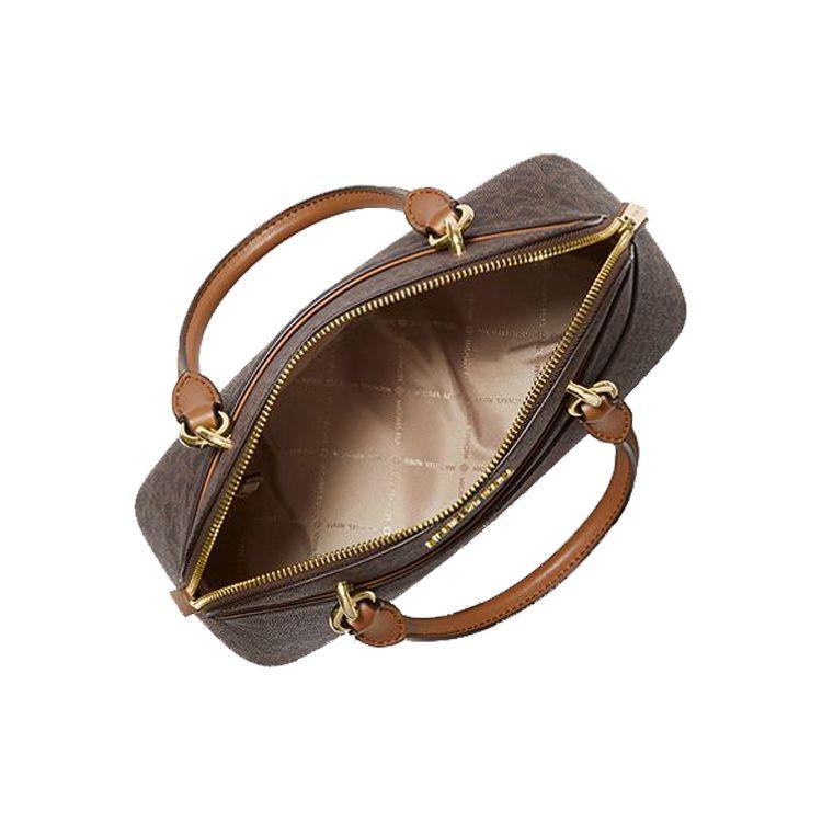 Michael Kors Mk Jet Set Monogram Logo Vintage Casual Commuter Canvas And Leather Shell Bag Women Shoulder Bag Dark-Brown 35H1GTVC2B-BROWN