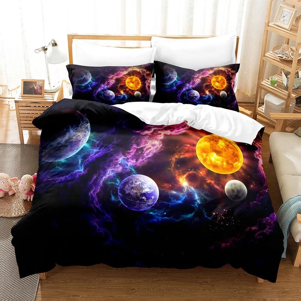 3D Print Cosmic Galaxy Beding Sets for Young Boys ,Astral Soft Duvet Cover Set,Microfiber Warm Comforter Cover,Outer Space Bed Linen Set for Ten Kid