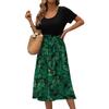 Summer Women's Dress Round Neck Splicing Lace-up Print Short-sleeved Casual Dresses
