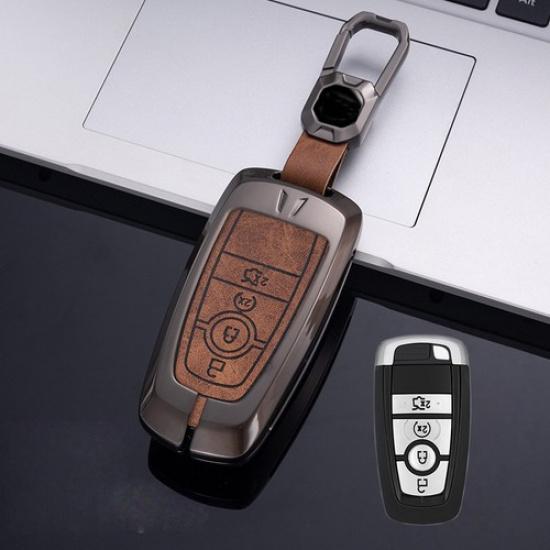 Alloy Leather Car Key Case Cover For Lincoln MKC MKZ MKX Navigator Continental