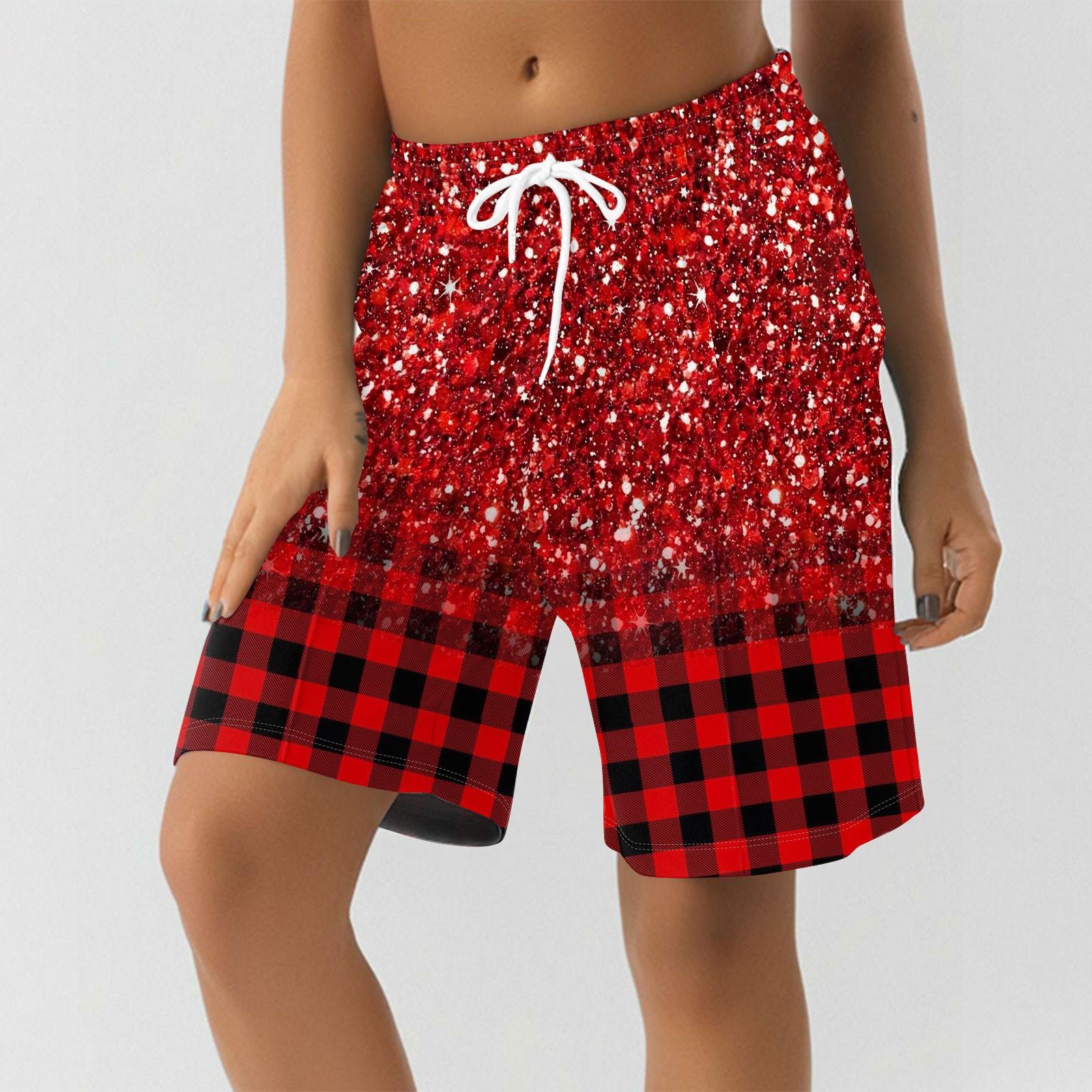 

Шорты для женщин с принтом, мягкие шорты для йоги и бега с карманами S красный