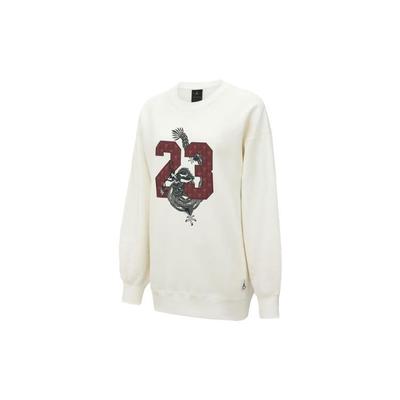 Jordan Jahr des Drachen CNY Serie Digitaldruck Tier Muster Gerippter Rundhalsausschnitt Strickpullover Damen Pullover Milchweiß FZ6450-133
