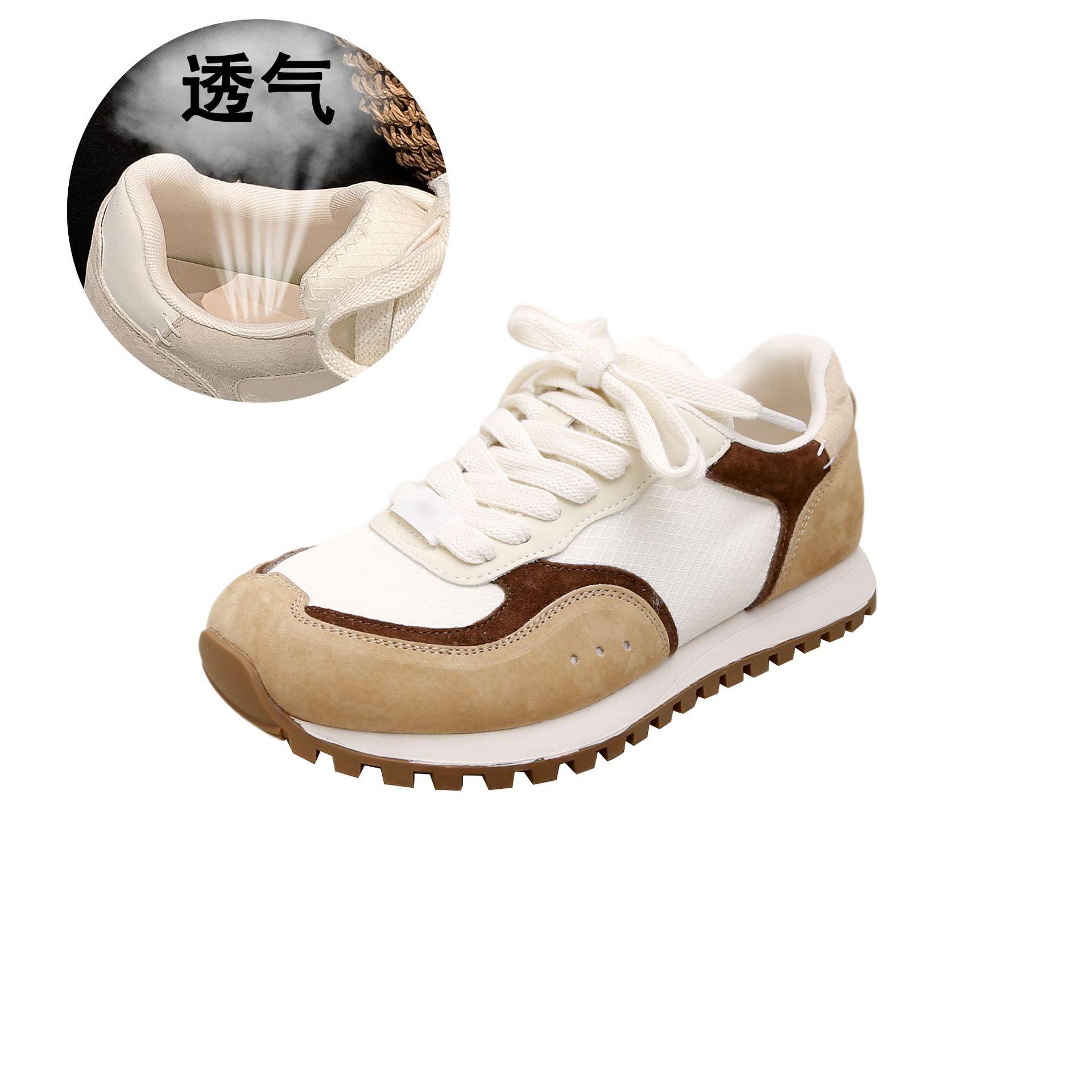 

Grape mother women s leather fashionable splicing mesh breathable sports and leisure board shoes heightening lace-up Forrest Gump white shoes women 35