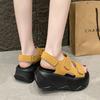 Fashion Platform Beach Shoes Suede Leather Round Head Peep Toe Hook & Loop Thick Bottom Casual Sandals Top Quality