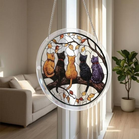 Akrylové puzzle Suncatcher Barevné kočky Motýli Květiny Závěsná ozdoba na okno Styl vitráže DIY sada Suncatcher pro dospělé